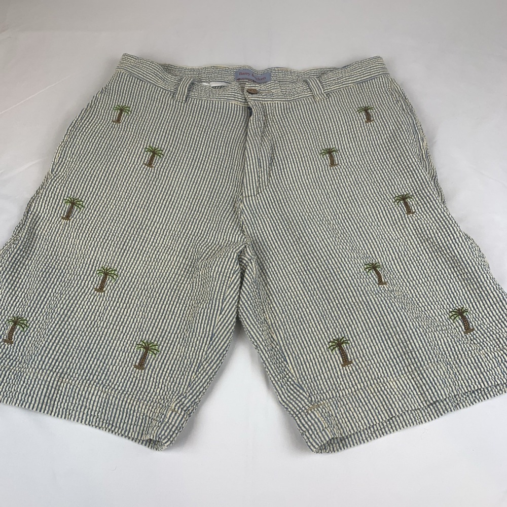 Barry Bricken Palm Tree‎ Embroidered Shorts 32" Waist 9" Inseam Men's Flat Front